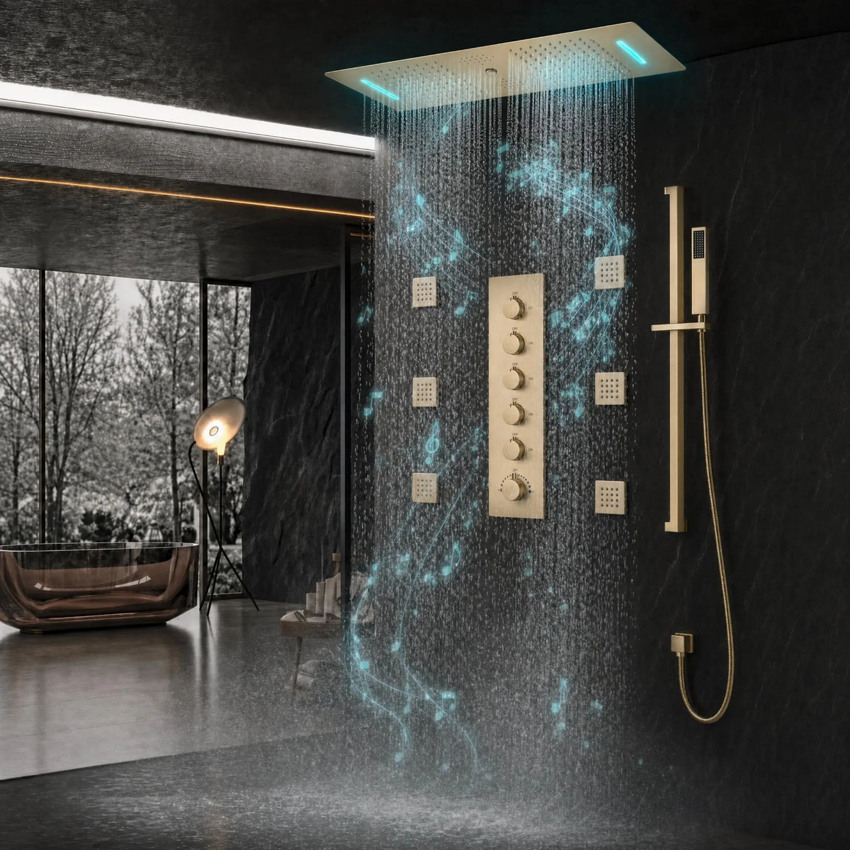 Ducha De Teto Embutir Inox 90x30 LED Bluetooth Jatos Opulence