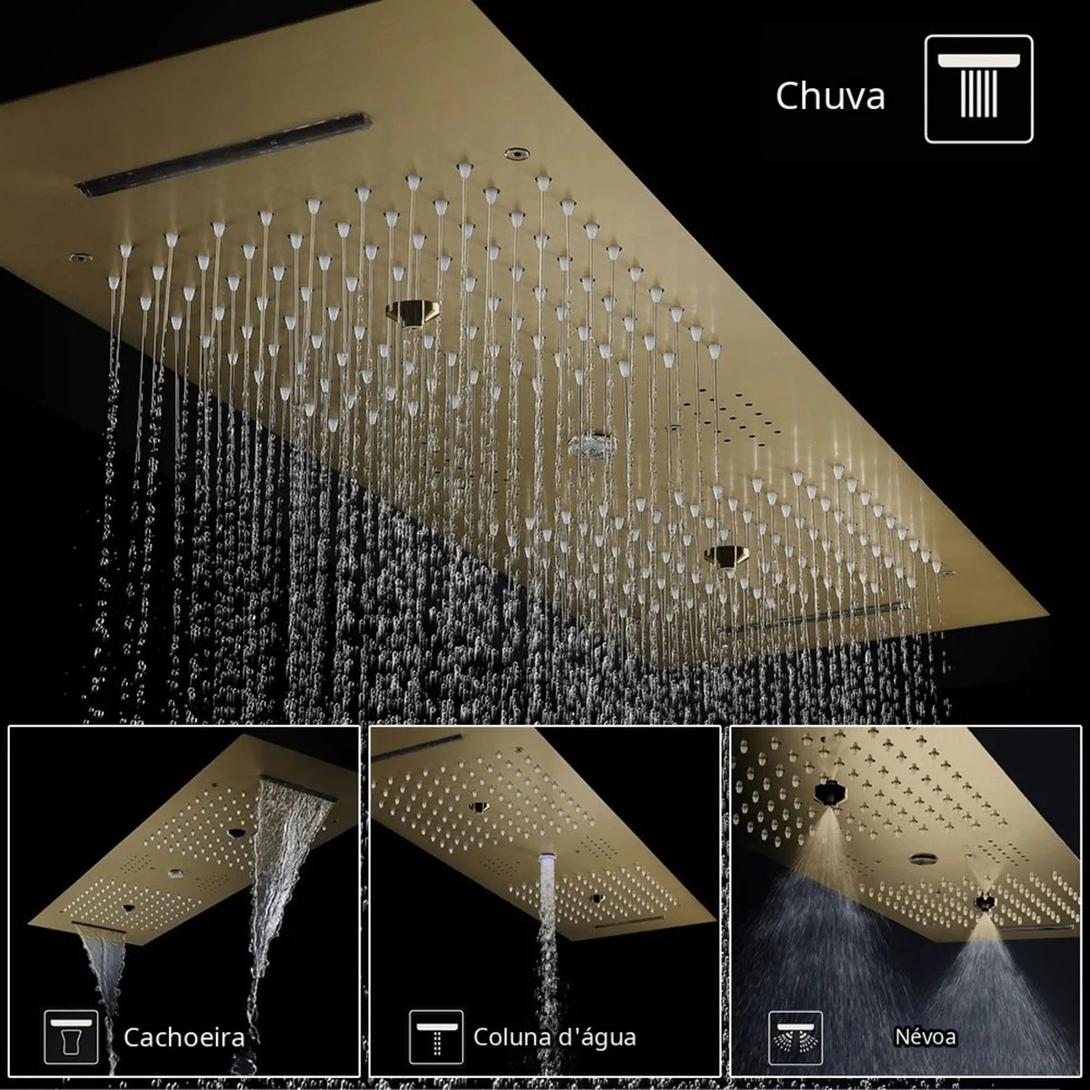 Ducha De Teto Embutir Inox 90x30 LED Bluetooth 6 Jatos Altezza - Homedeccori