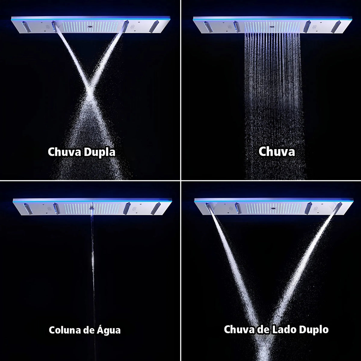 Ducha De Teto Embutir Spa Inox 120x30 LED Bluetooth Sonora - Homedeccori