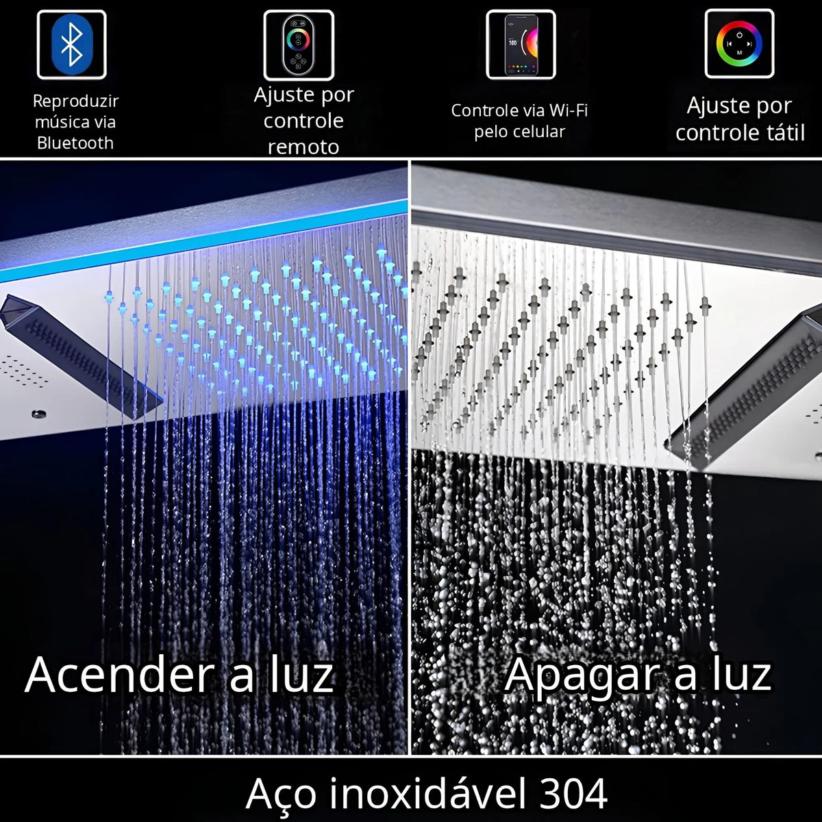 Ducha De Teto Embutir Spa Inox 120x30 LED Bluetooth Sonora - Homedeccori
