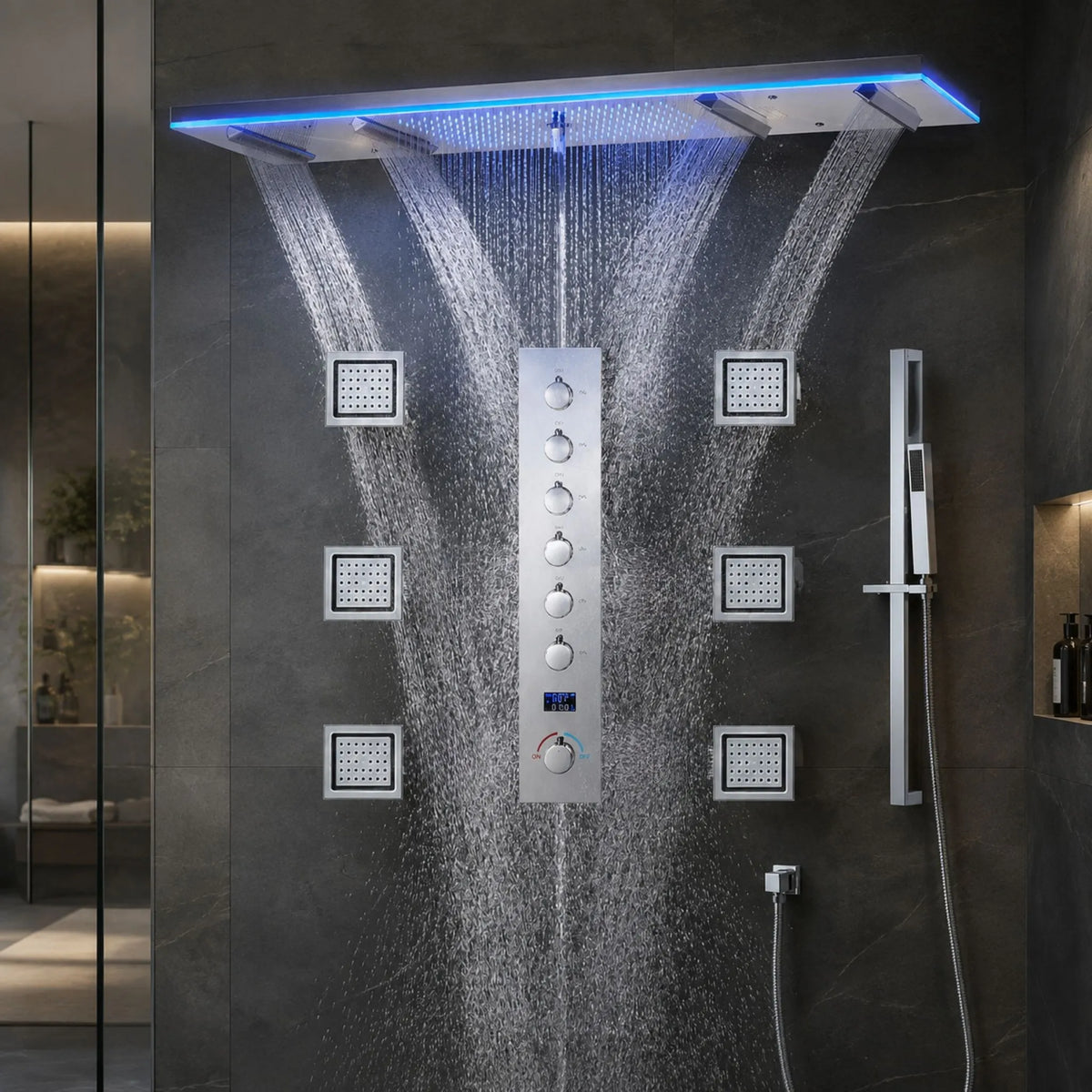 Ducha De Teto Embutir Spa Inox 120x30 LED Bluetooth Sonora