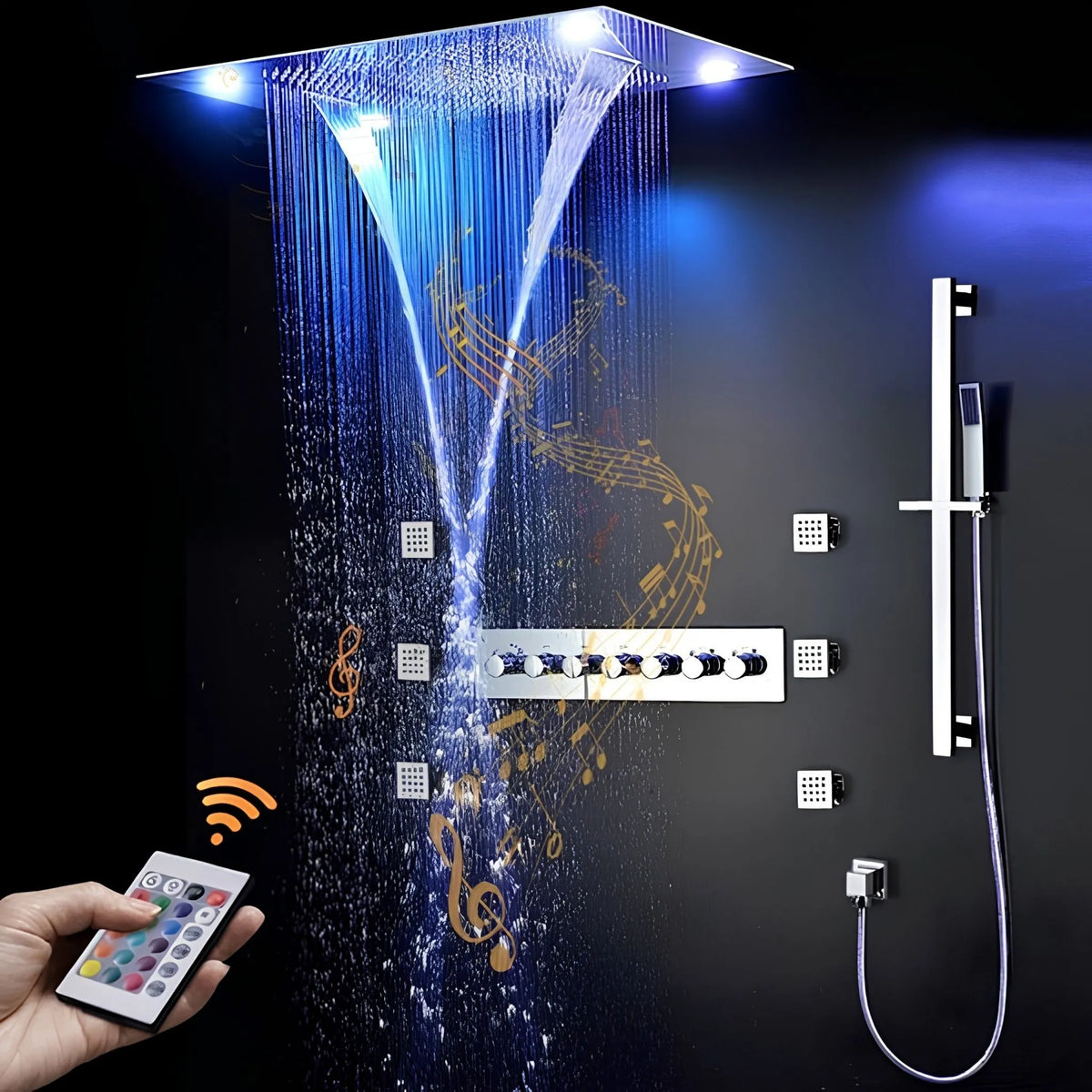 Ducha De Teto Embutir Inox Digital LED Bluetooth Cascada Portofino