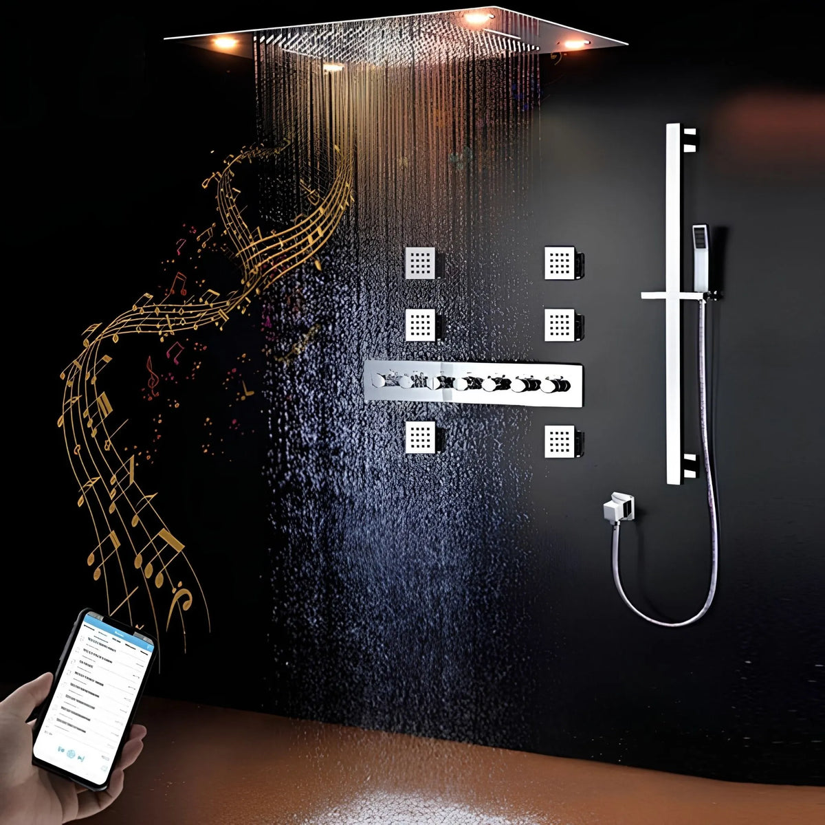 Ducha De Teto Embutir Inox Digital LED Bluetooth Cascada Portofino