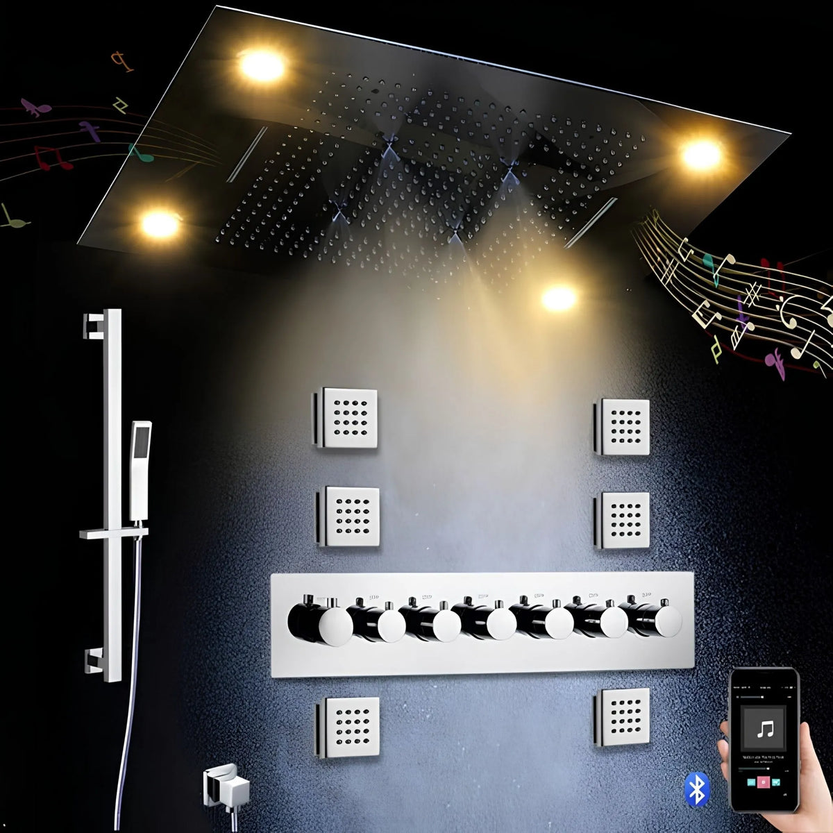 Ducha De Teto Embutir Inox Digital LED Bluetooth Cascada Portofino