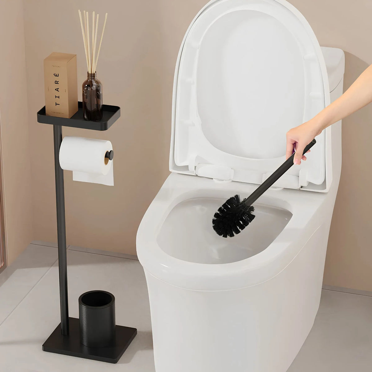 Suporte de Papel Higiênico de Chão Inox Preto Fosco Oslo