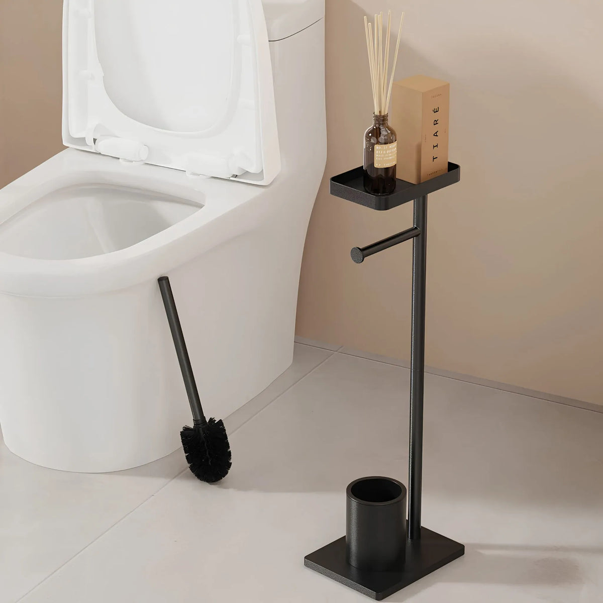 Suporte de Papel Higiênico de Chão Inox Preto Fosco Oslo