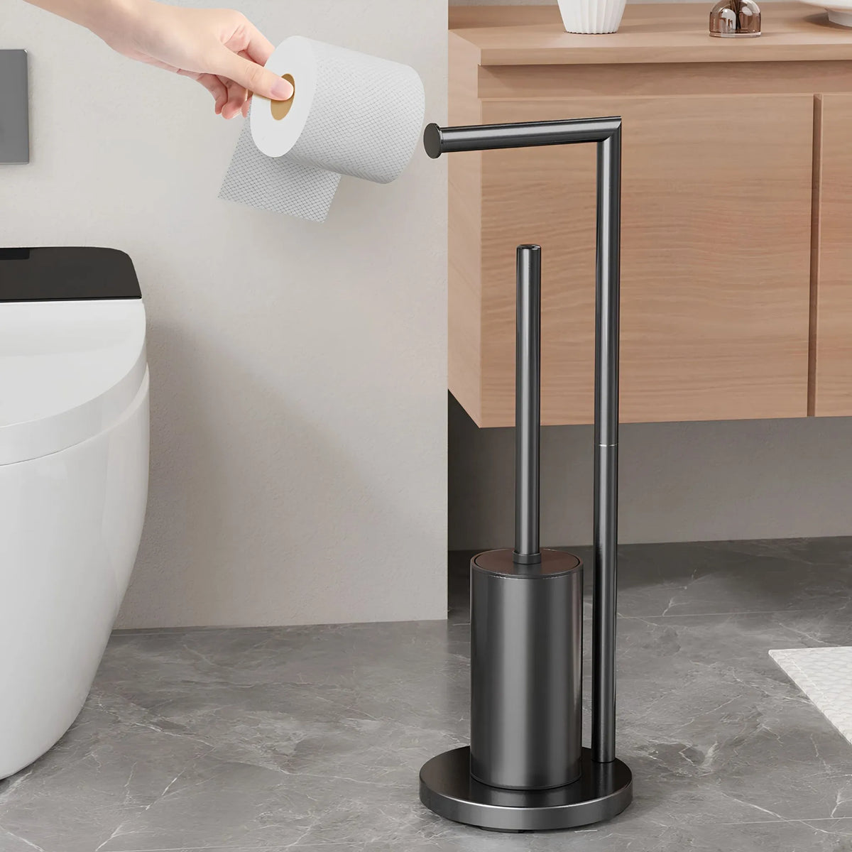 Suporte de Papel Higiênico de Chão Inox Dourado Torino