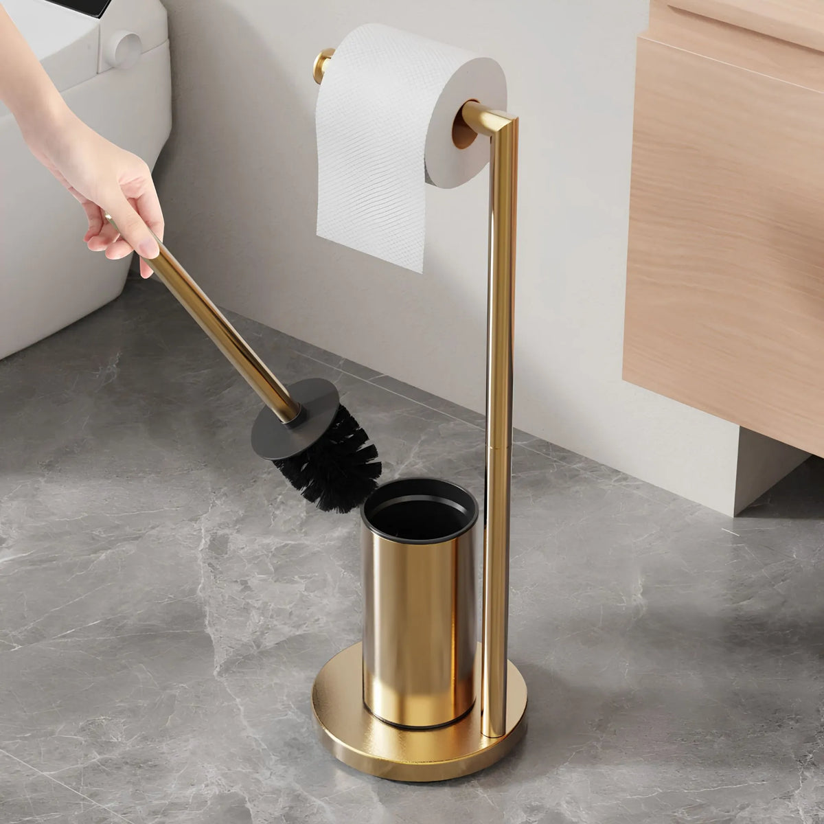 Suporte de Papel Higiênico de Chão Inox Dourado Torino