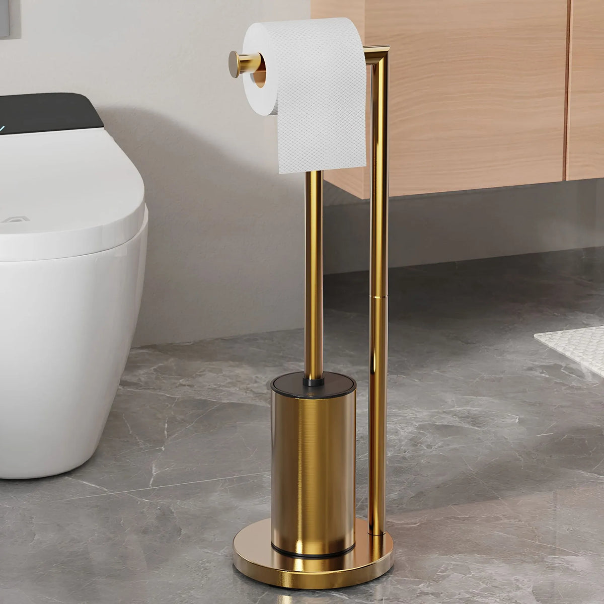 Suporte de Papel Higiênico de Chão Inox Dourado Torino