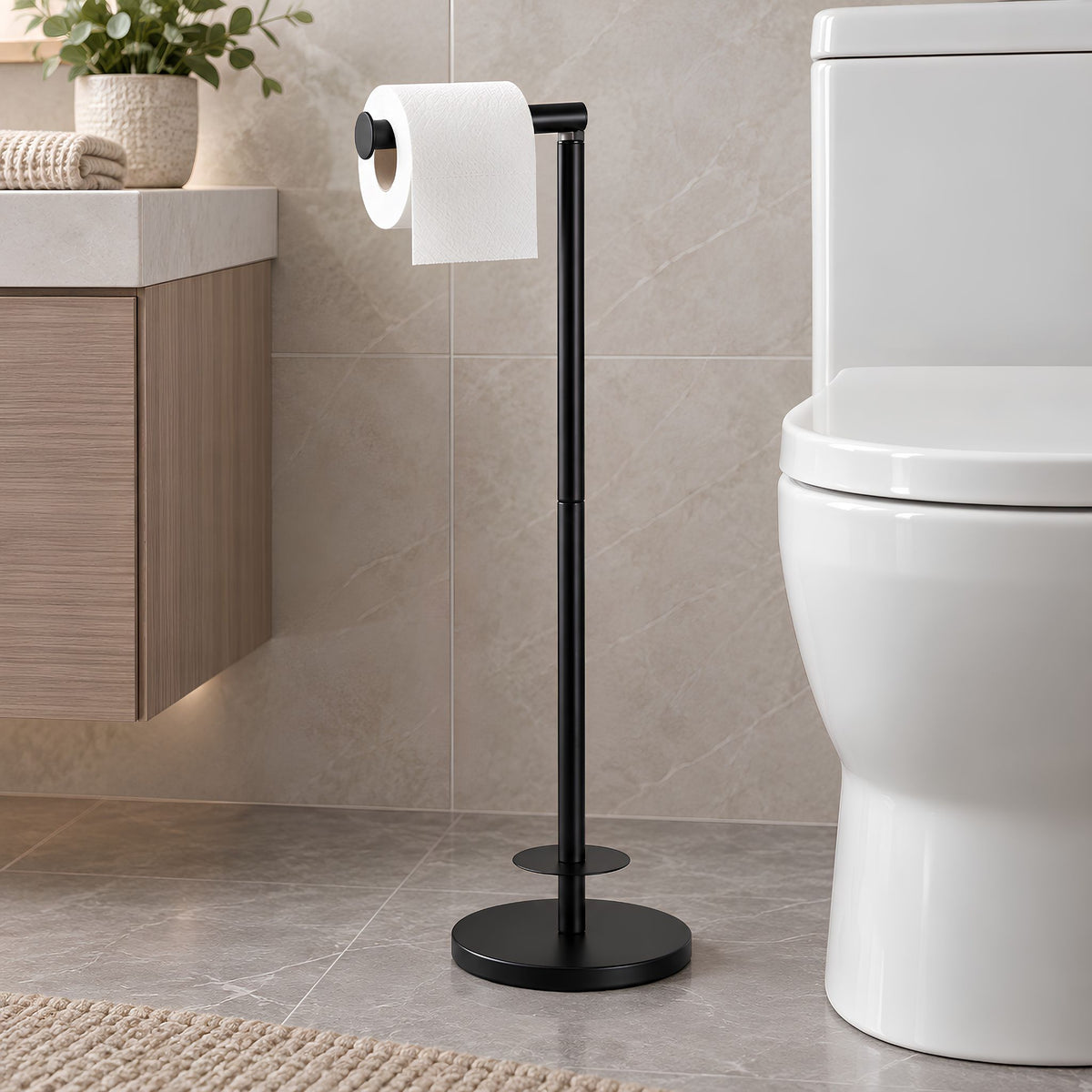 Suporte de Papel Higiênico de Chão Inox Minimalista Com Reserva Lucca