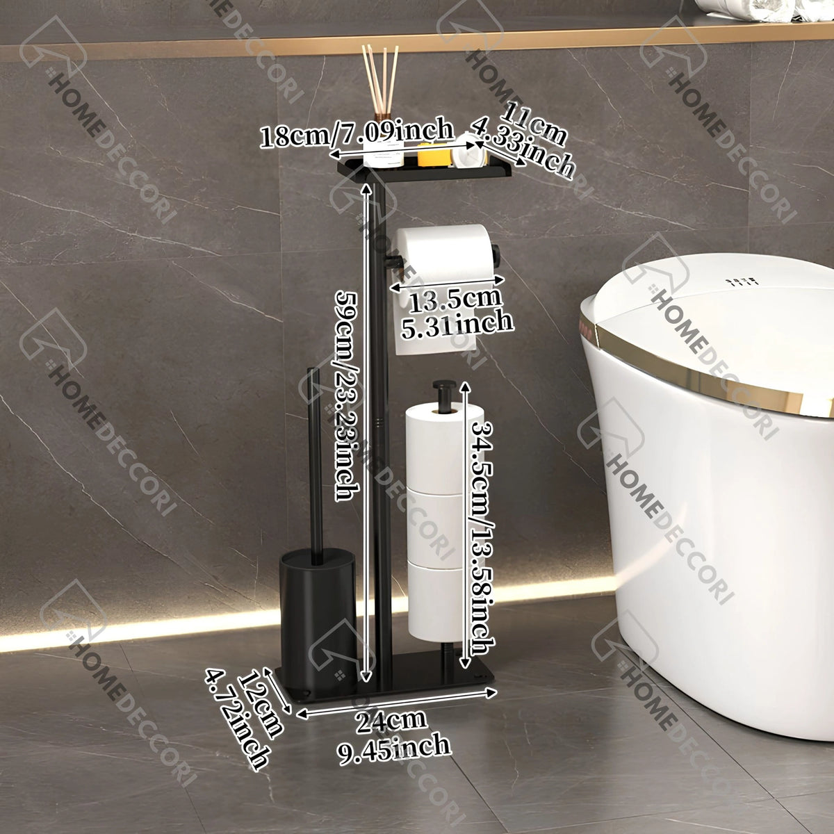 Suporte de Papel Higiênico de Chão Inox Luxuoso Com Escova Sanitária Cascais