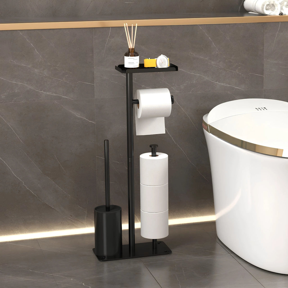 Suporte de Papel Higiênico de Chão Inox Luxuoso Com Escova Sanitária Cascais