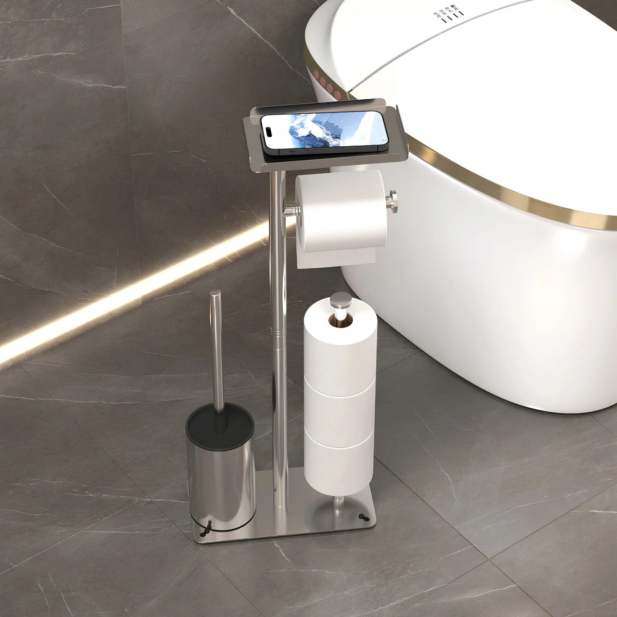 Suporte de Papel Higiênico de Chão Inox Luxuoso Com Escova Sanitária Cascais
