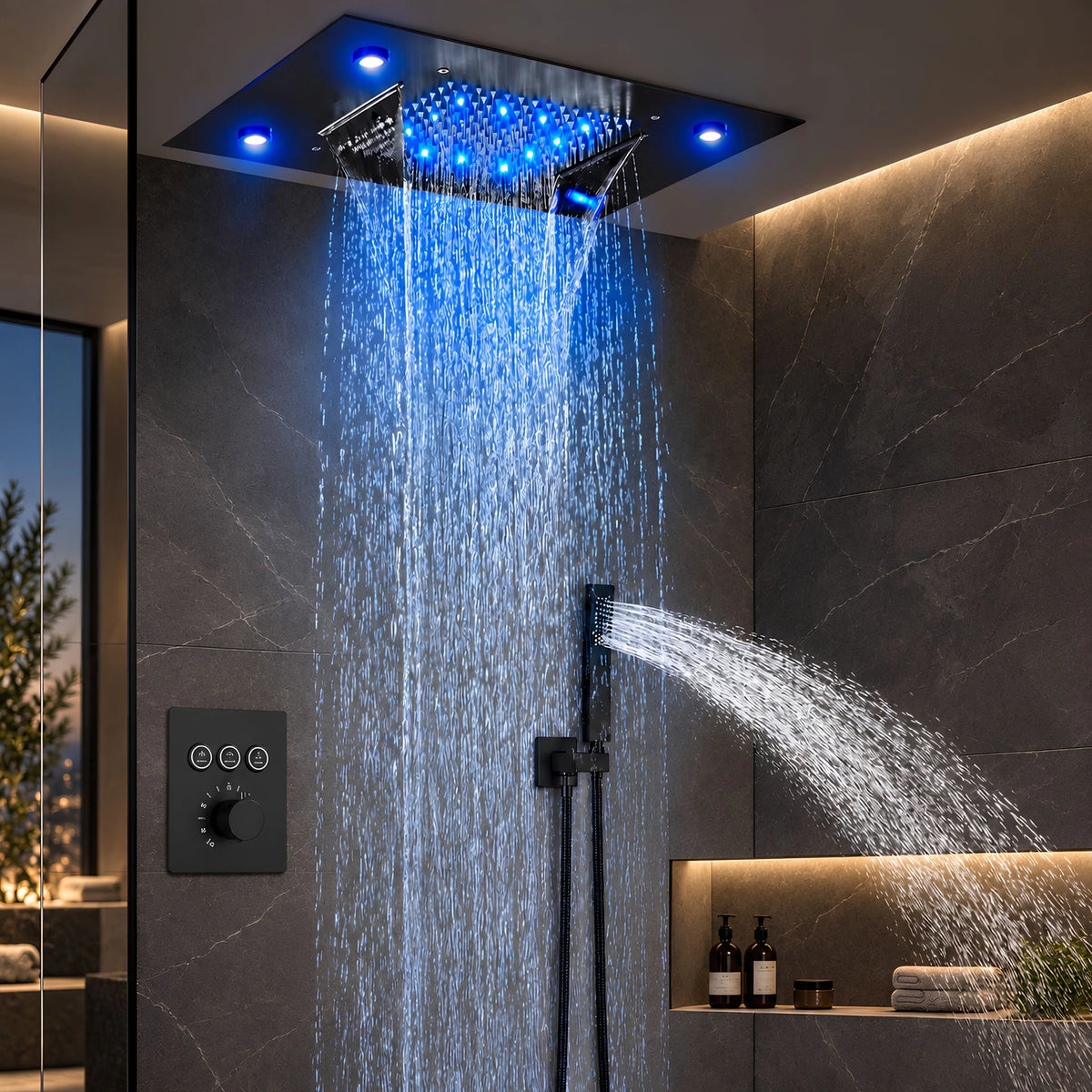 Ducha De Teto Inox Cascata LED Spa Completo AquaLuminos - Homedeccori