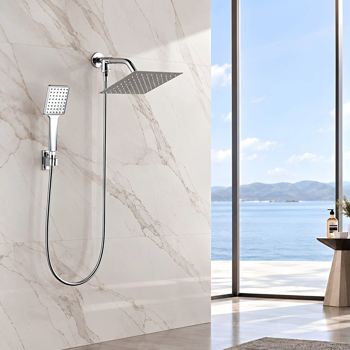 Chuveiro Ducha Inox Quadrado Com Ducha Manual E Desviador AquaLine