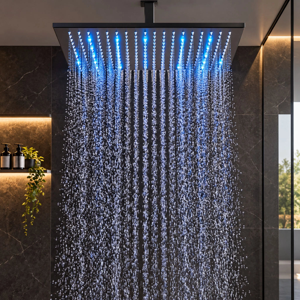Chuveiro Com Led Inox Quadrado 40cm Slim AquaLuxe