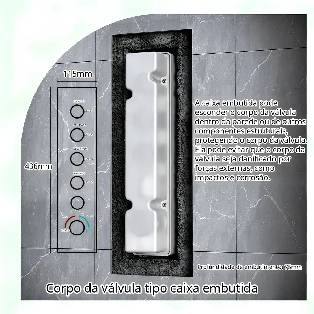 Ducha de Teto Embutir Inox 50x50 LED Bluetooth Sinfonia