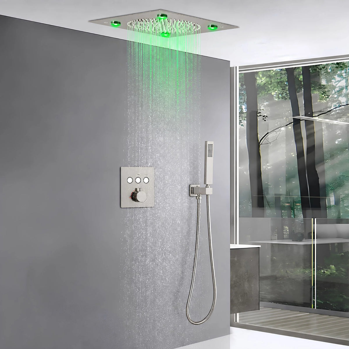 Ducha de Teto Embutir Inox 32x32 LED Termostática Nimbus
