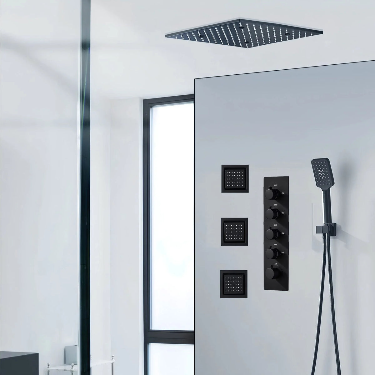 Ducha de Teto Embutir Inox 50x50 LED Termostática Nero