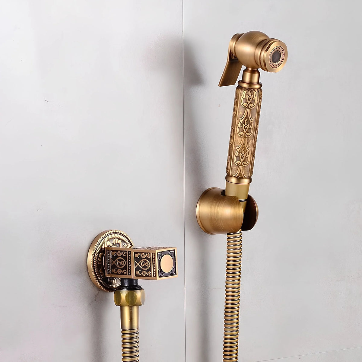 Kit Ducha Higiênica Bronze Antigo Cabo Entalhado Volterra