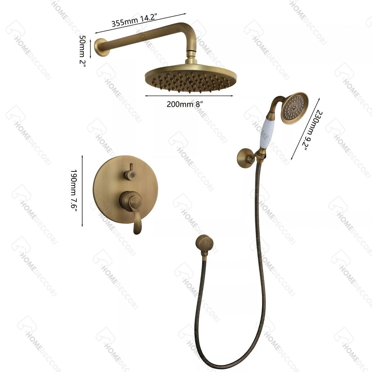 Chuveiro Vintage Parede Completo Bronze Antigo Firenze