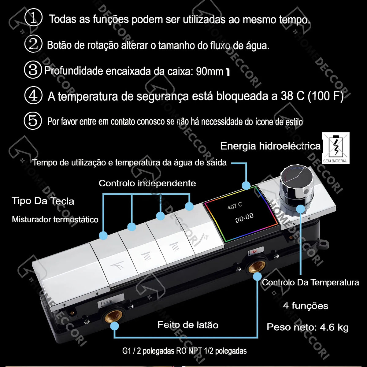 Ducha De Teto Embutir Inox 55x55 LED Bluetooth Spa Siena - Homedeccori