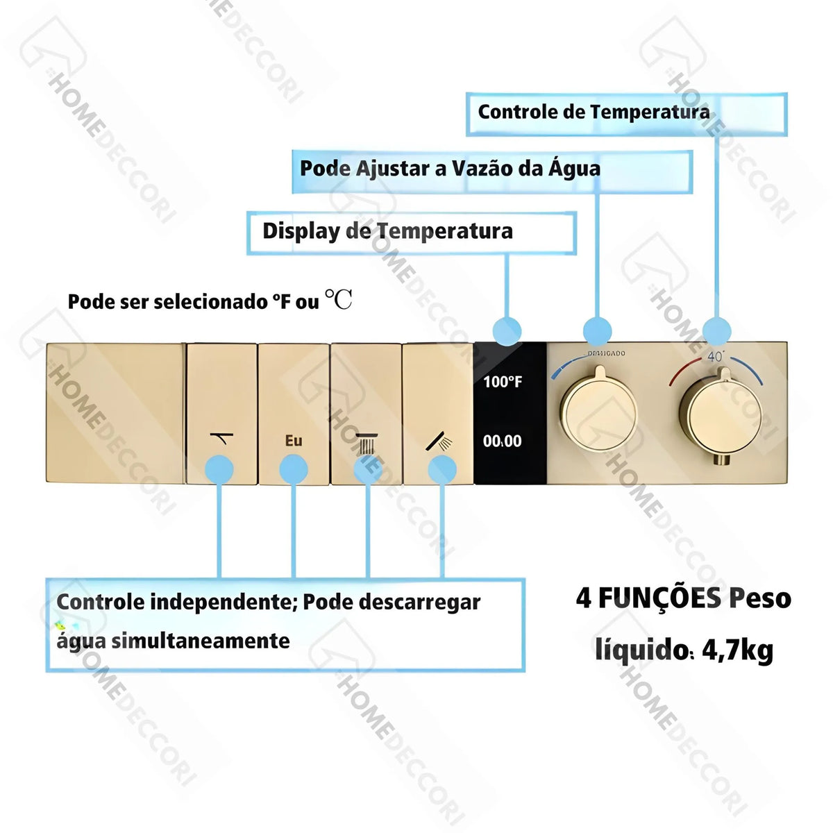 Ducha de Teto Embutir Inox 58x38 LED Bluetooth Atlas Spa - Homedeccori