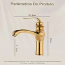 Torneira Banheiro Monocomando Inox Dourada Retrô Aurelia