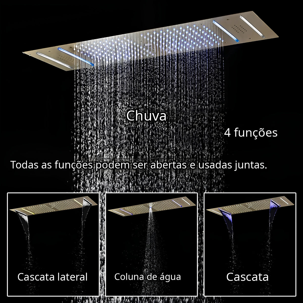 Ducha De Teto Embutir Inox 90x30 LED Bluetooth Spa Torrente - Homedeccori