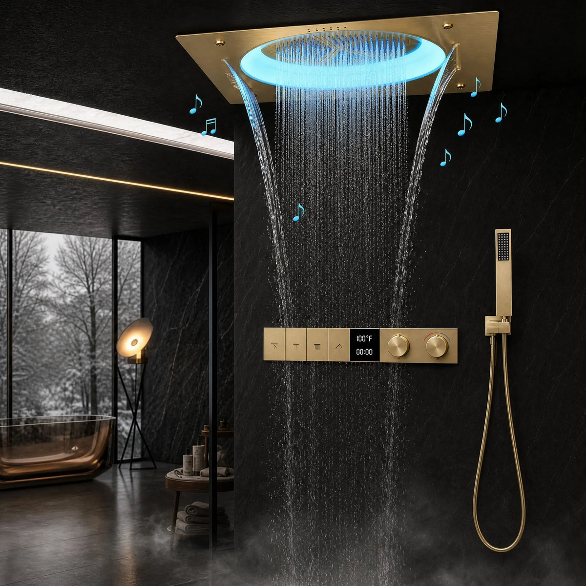 Ducha de Teto Embutir Inox 58x38 LED Bluetooth Atlas Spa