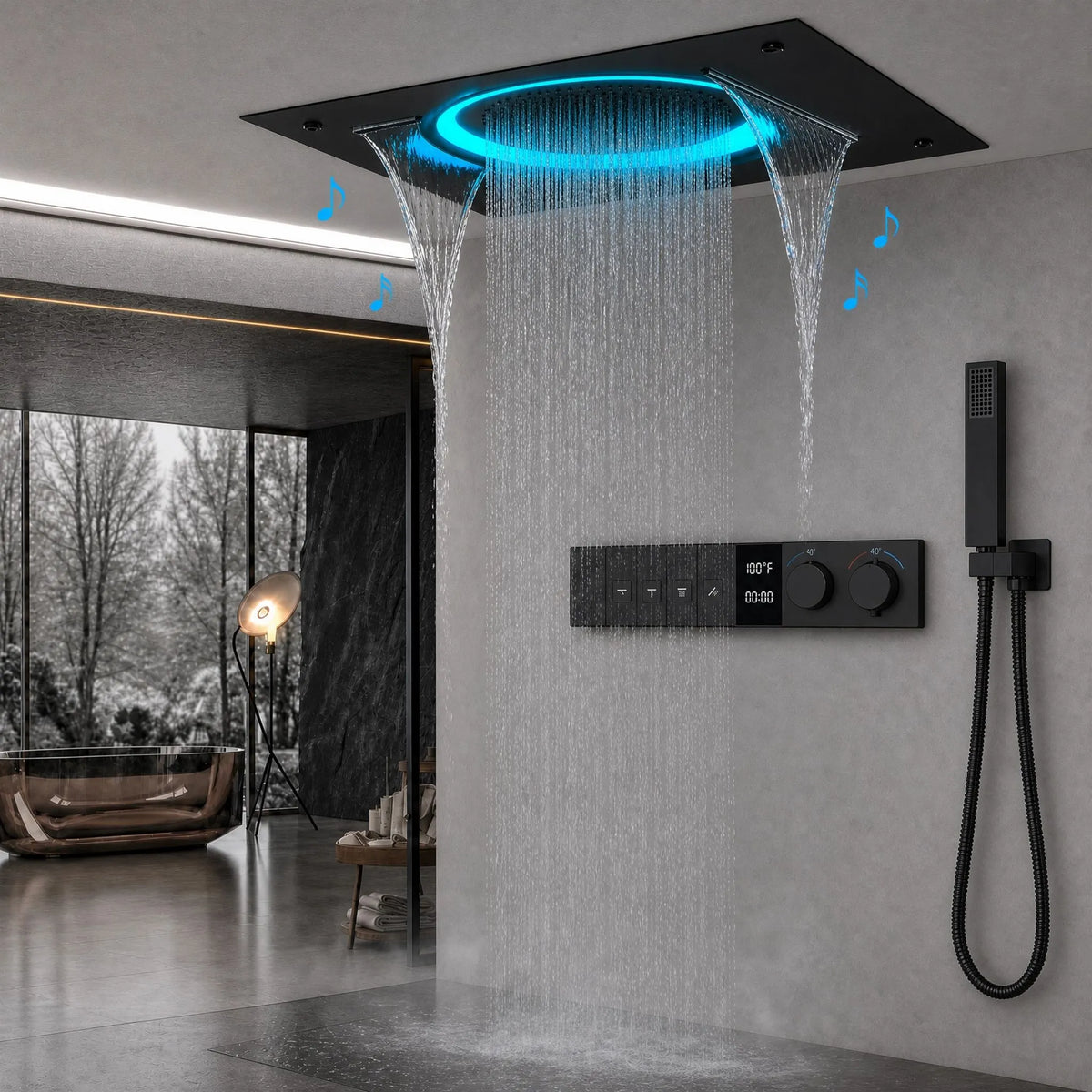 Ducha de Teto Embutir Inox 58x38 LED Bluetooth Atlas Spa