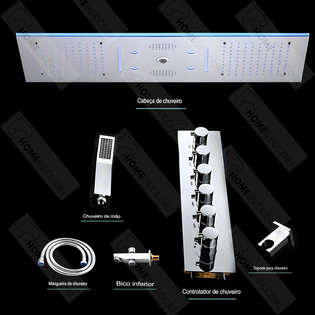 Ducha De Teto Spa Inox Aura Jet 90x30cm LED E Som | Homedeccori