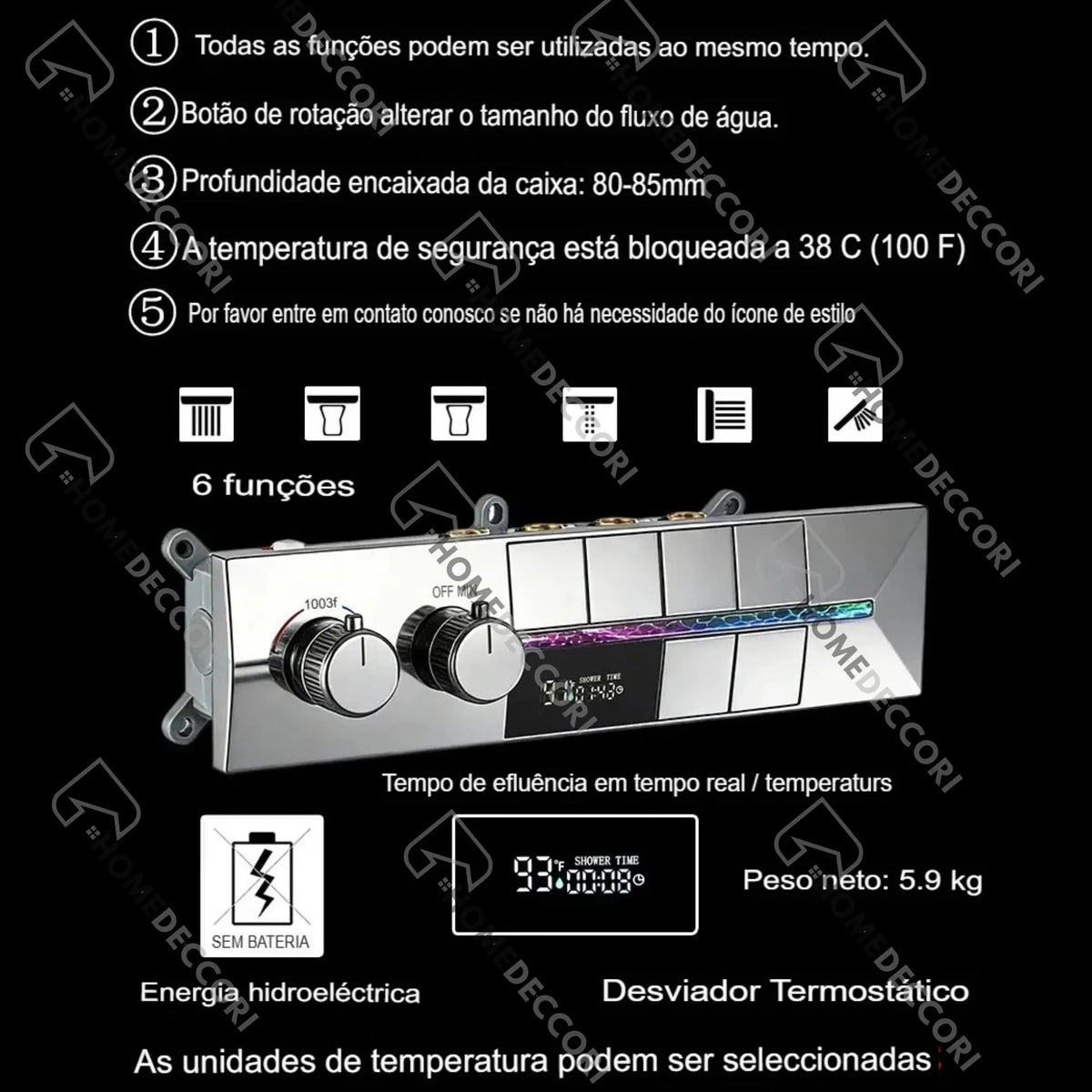 Ducha De Teto Embutir Inox 55x55 LED Bluetooth Spa Cremona - Homedeccori