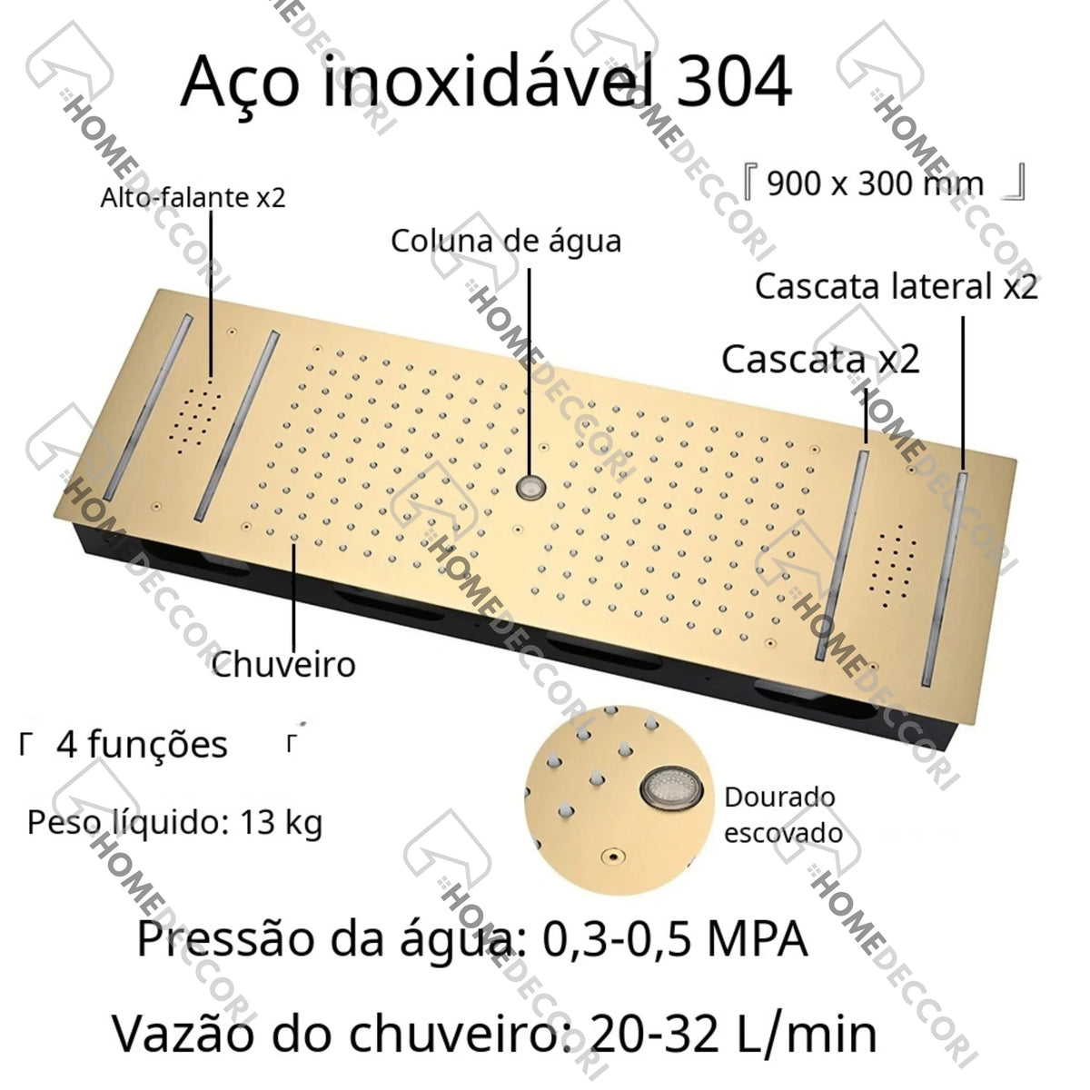 Ducha De Teto Embutir Inox 90x30 LED Bluetooth Spa Torrente - Homedeccori