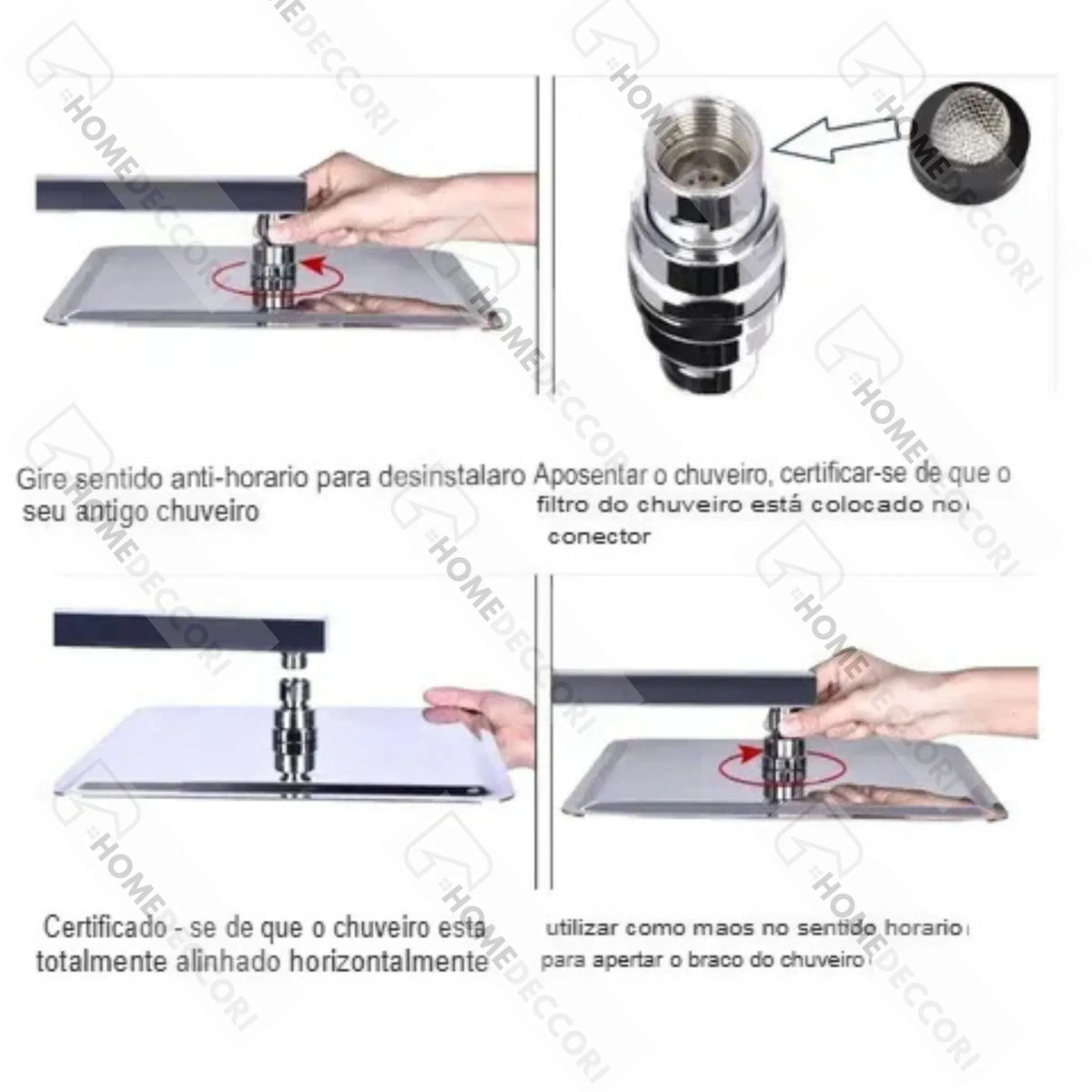 Guia de instalação do Chuveiro de Teto Inox VinoRain da Homedeccori.