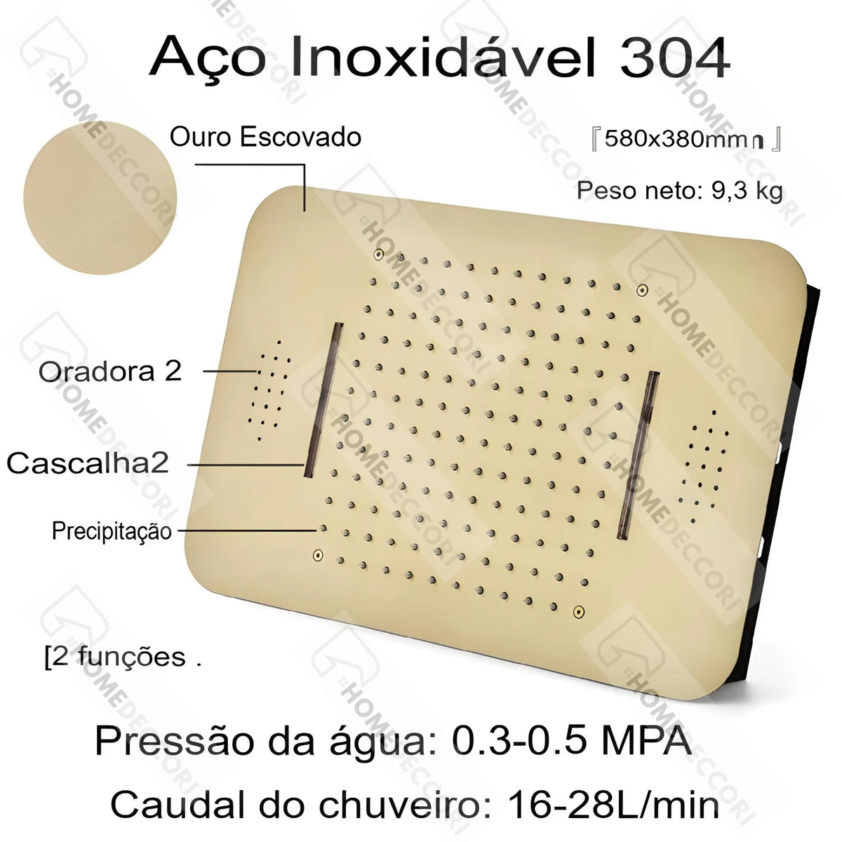 Ducha de Teto Embutir Spa Inox 58x38 LED Bluetooth Prime - Homedeccori