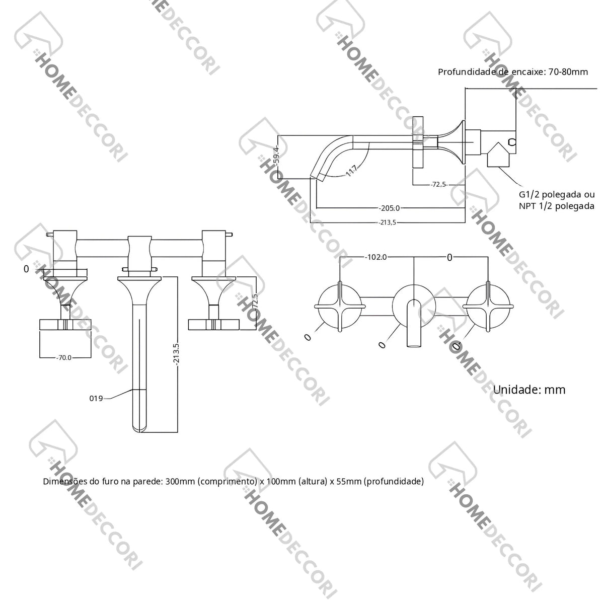 Torneira De Parede Para Banheiro Inox Duplocomando Luxor - Homedeccori