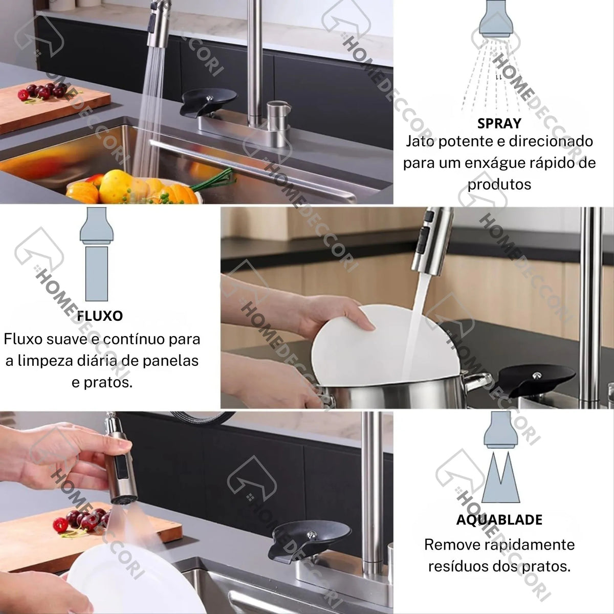 Torneira Gourmet Cozinha Inox Extensível Lavador Copos Rinsio - Homedeccori