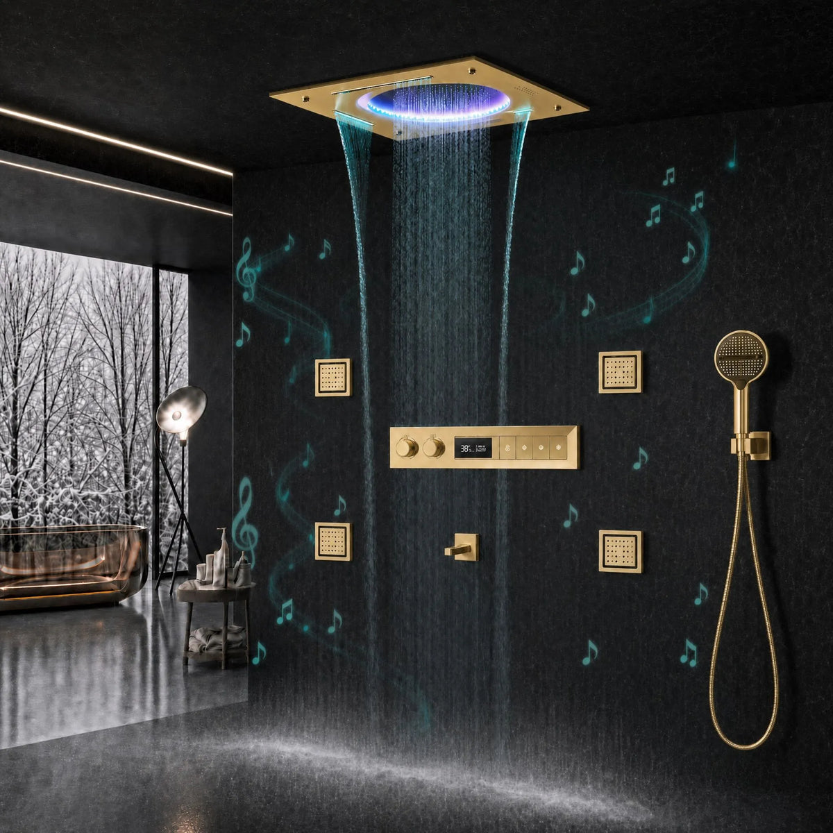 Ducha De Teto Embutir Inox 55x55 LED Bluetooth Spa Cremona - Homedeccori