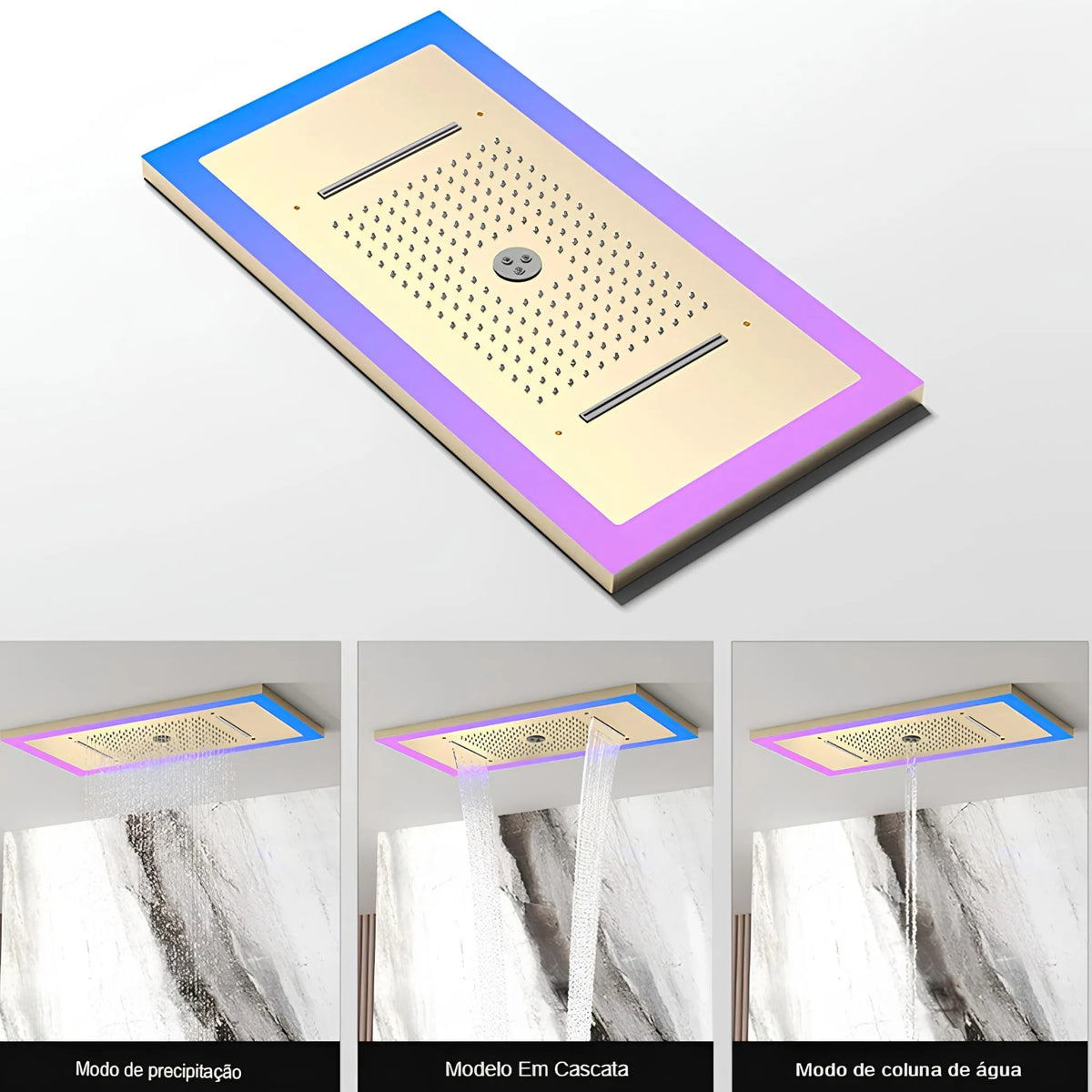 Ducha de Teto Spa Embutir Inox Som Cascata Lumina