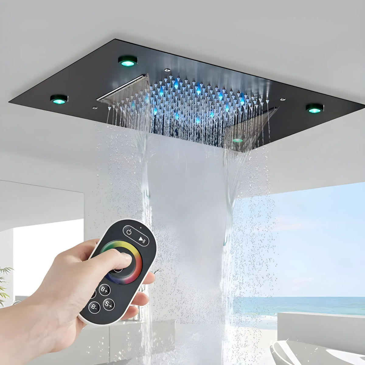 Chuveiro De Teto Embutir Cascata Inox LED Spa AquaLuminos