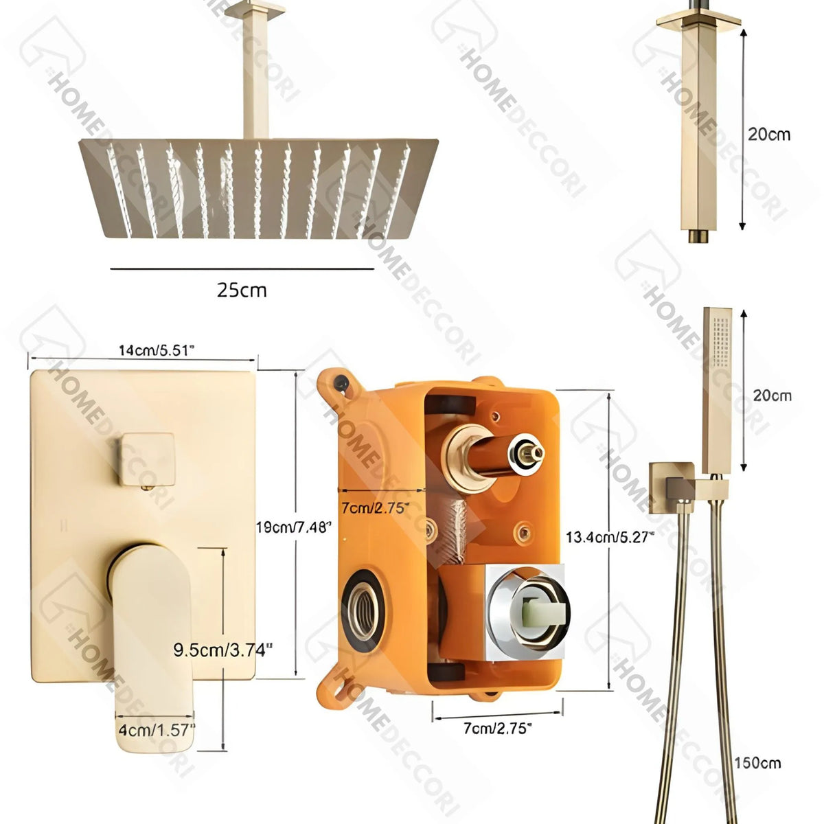 Chuveiro De Teto Inox Dourado Misturador GoldAura