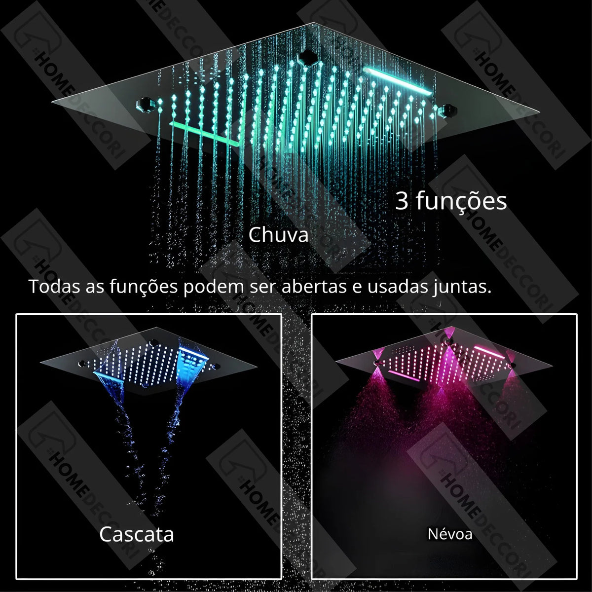 Ducha De Teto Embutir Inox 50x50 LED Bluetooth Cascata Soleil - Homedeccori