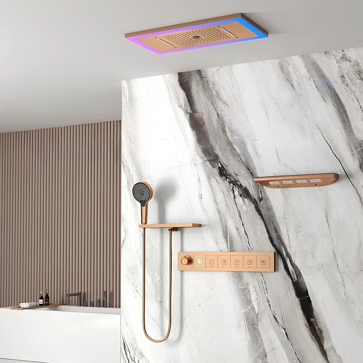 Ducha de Teto Spa Embutir Inox Som Cascata Lumina