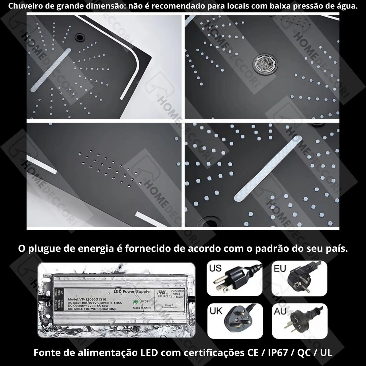 Ducha De Teto Embutir Inox 70x35 LED Bluetooth Spa Sonata - Homedeccori