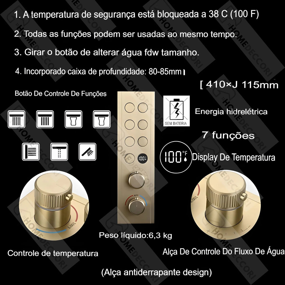 Ducha De Teto Embutir Inox 70x35 LED Bluetooth Spa Sonata - Homedeccori