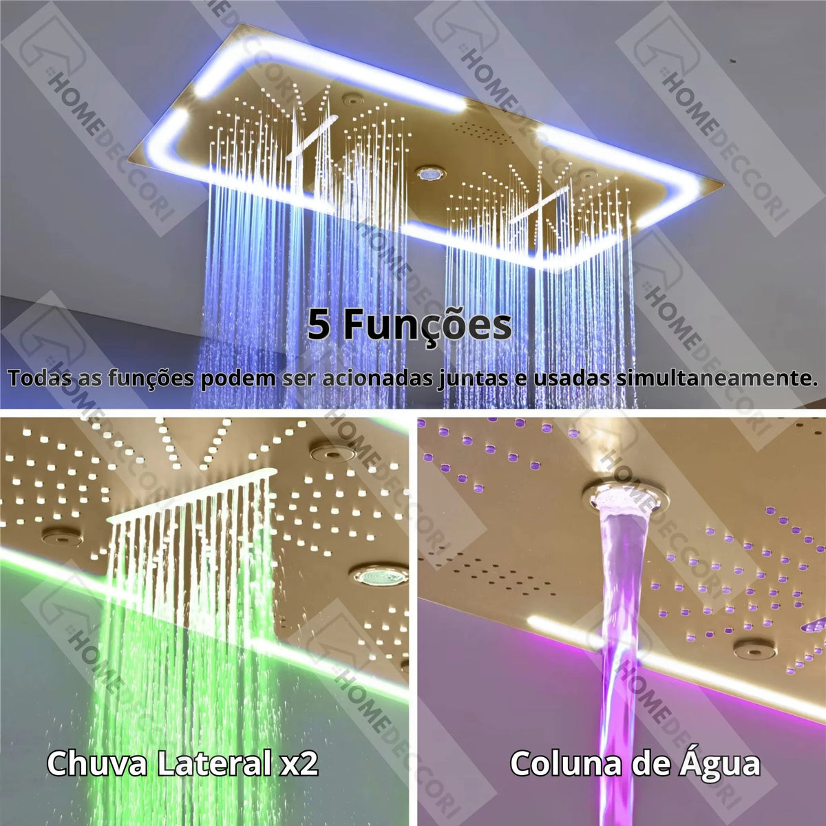 Ducha De Teto Embutir Inox 70x35 LED Bluetooth Spa Sonata - Homedeccori
