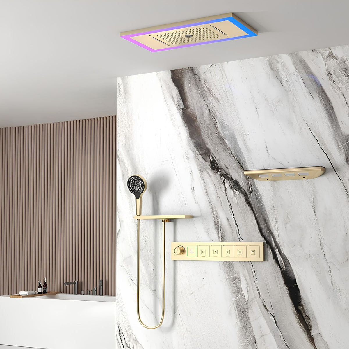 Ducha de Teto Spa Embutir Inox Som Cascata Lumina