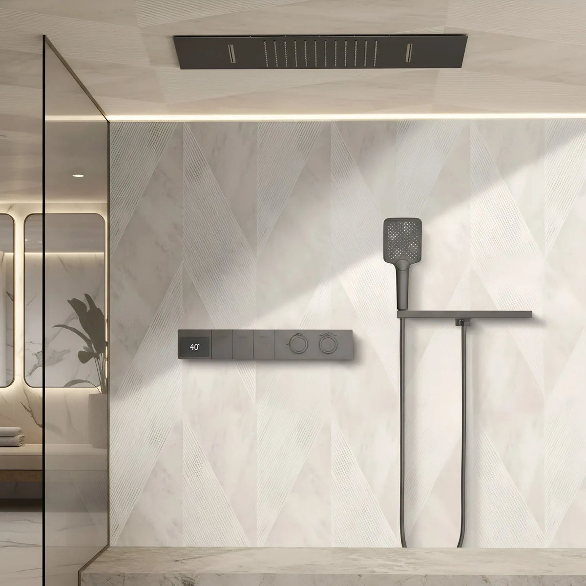 Ducha de Teto Spa Inox Embutir 60x33 LED Cascata Valorel