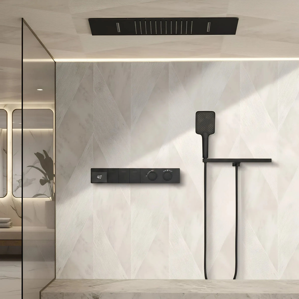 Ducha de Teto Spa Inox Embutir 60x33 LED Cascata Valorel - Homedeccori